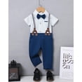 thumbnail image 2 of ZOEREA Baby Boy Suit Gentleman Outfit Clothes Infant Tuxedo Short Sleeve Dress Shirt+Suspender Pants+Bowtie+Hat 0-18M, 2 of 8