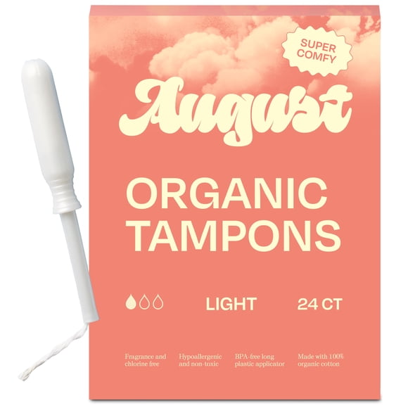 Tampones August Light, 100% algodón orgánico, paquete de 24