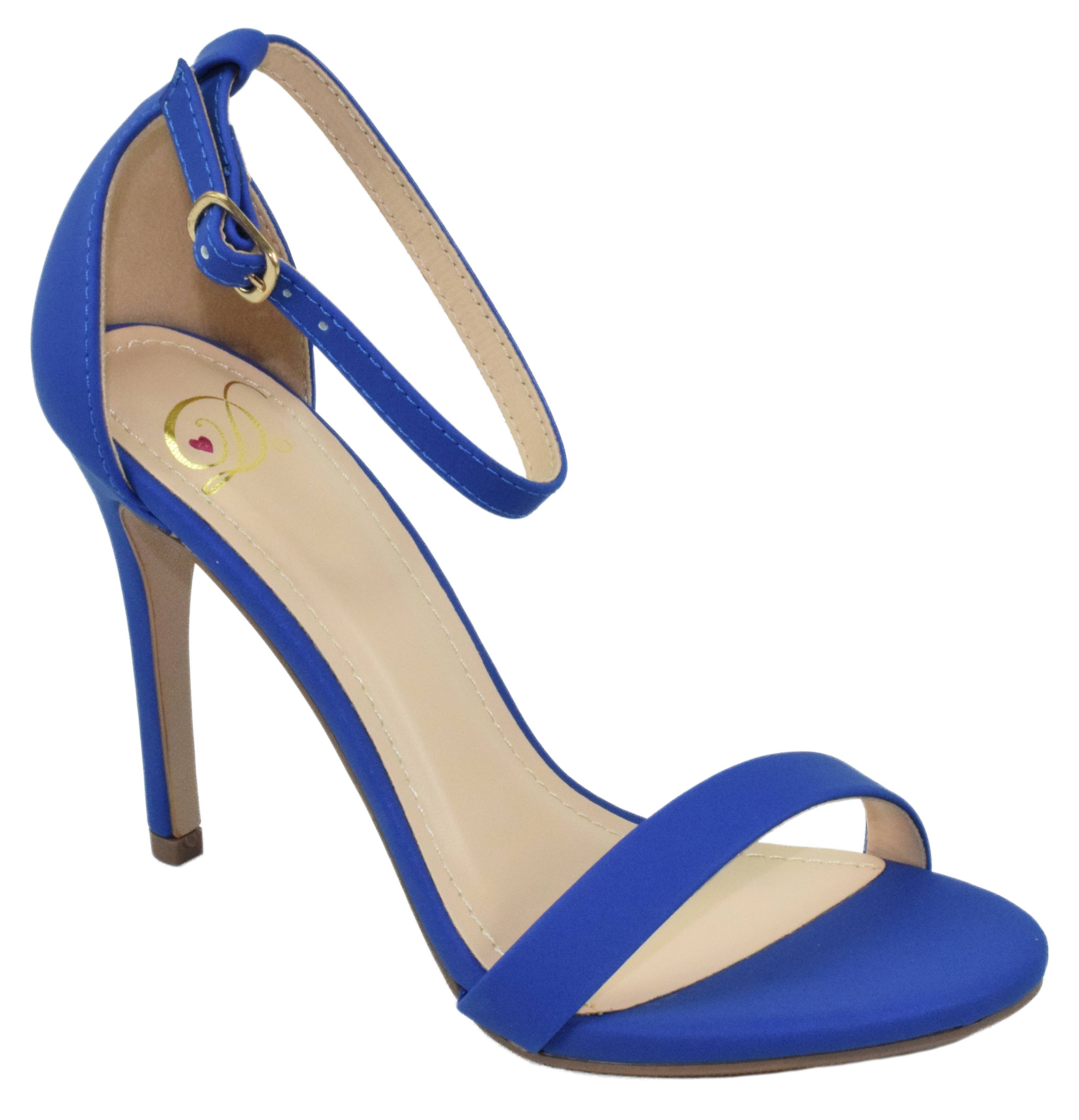 Delicious Shoes Women Ankle Strap High Heel Open Toe Formal/Casual Dress Sandals JAIDEN Royal Blue Cobalt 7 - image 1 of 2