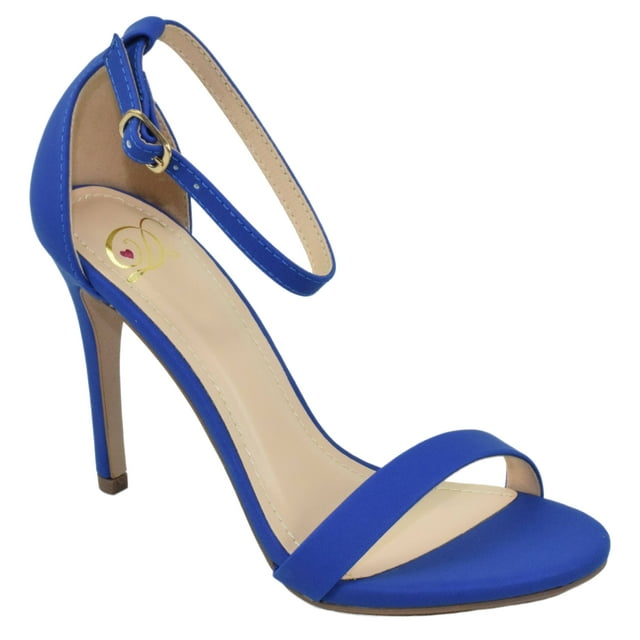 Delicious Shoes Women Ankle Strap High Heel Open Toe Formal/Casual Dress Sandals JAIDEN Royal Blue Cobalt 7