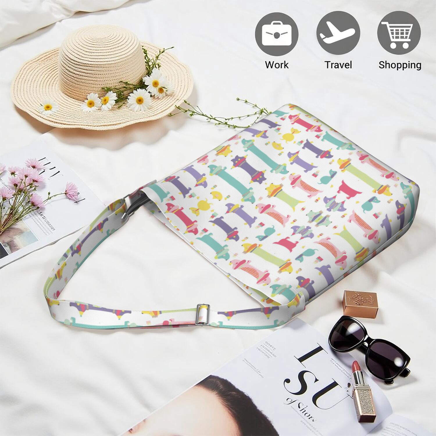 Women's Cute Dog Print Crossbody Bag Lightweight Adjustable Shoulder Purse for Dog Lovers