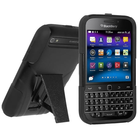 Premium Dual Layer Hybrid Hard Case Soft Rubber Silicone Skin Cover for BlackBerry Classic - Black