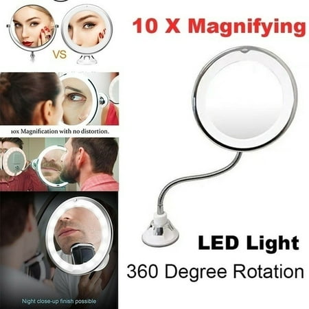 Fashion 10X Magnifying Makeup Mirror Suction Wall Mount 360 Degree Rotation with LED Light