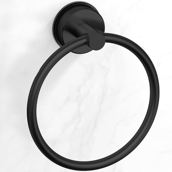 ABPETE Suction Cup Towel Ring,Hand Towel Holder for Bathroom,Stainless Steel Heavy Duty Round Towel Hanger for Bath,Kitchen-Matte Black