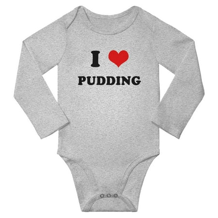 

I Heart Pudding Love Food Baby Long Rompers Bodysuit (Gray 12-18 Months)