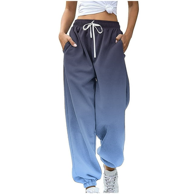 Chbgutlmr Womens Sweatpants Gradient Color Elastic Waist Baggy Casual Drawstring Workout Trousers Fashion