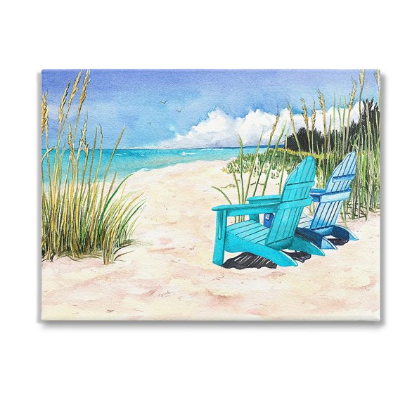 Stupell Industries Blue Beach Chairs Scene Landscape Painting Gallery Wrapped Canvas Art Print Wall Art, 40 x 30