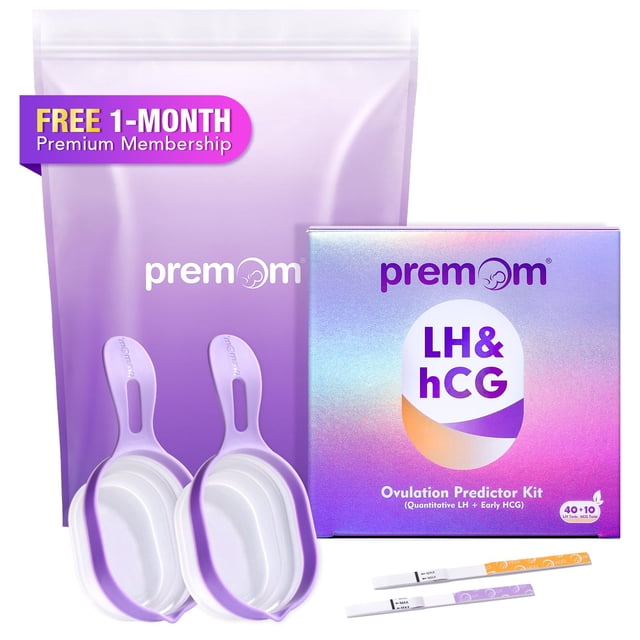 Premom Trousse de Test Quantitatif d'Ovulation et de Grossesse : 40 Bandes LH + 10 Bandes HCG + 2 Gobelets d'Urine Réutilisables / Test de Fertilité à Domicile pour Femmes / Smart D