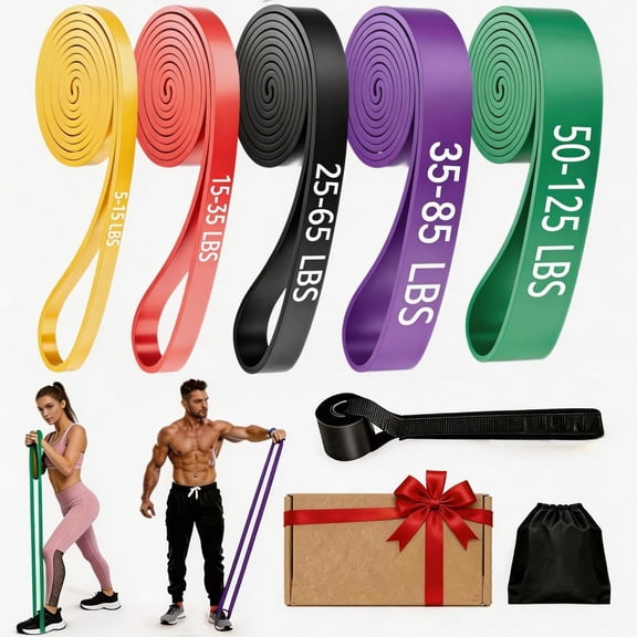 Upgraded Anti-Tear Resistance Bands, 5 Level Fitness Exercise Bands, Pull Up Assist Band for Men Women, Body Stretching, Physical Therapy and Strength Training