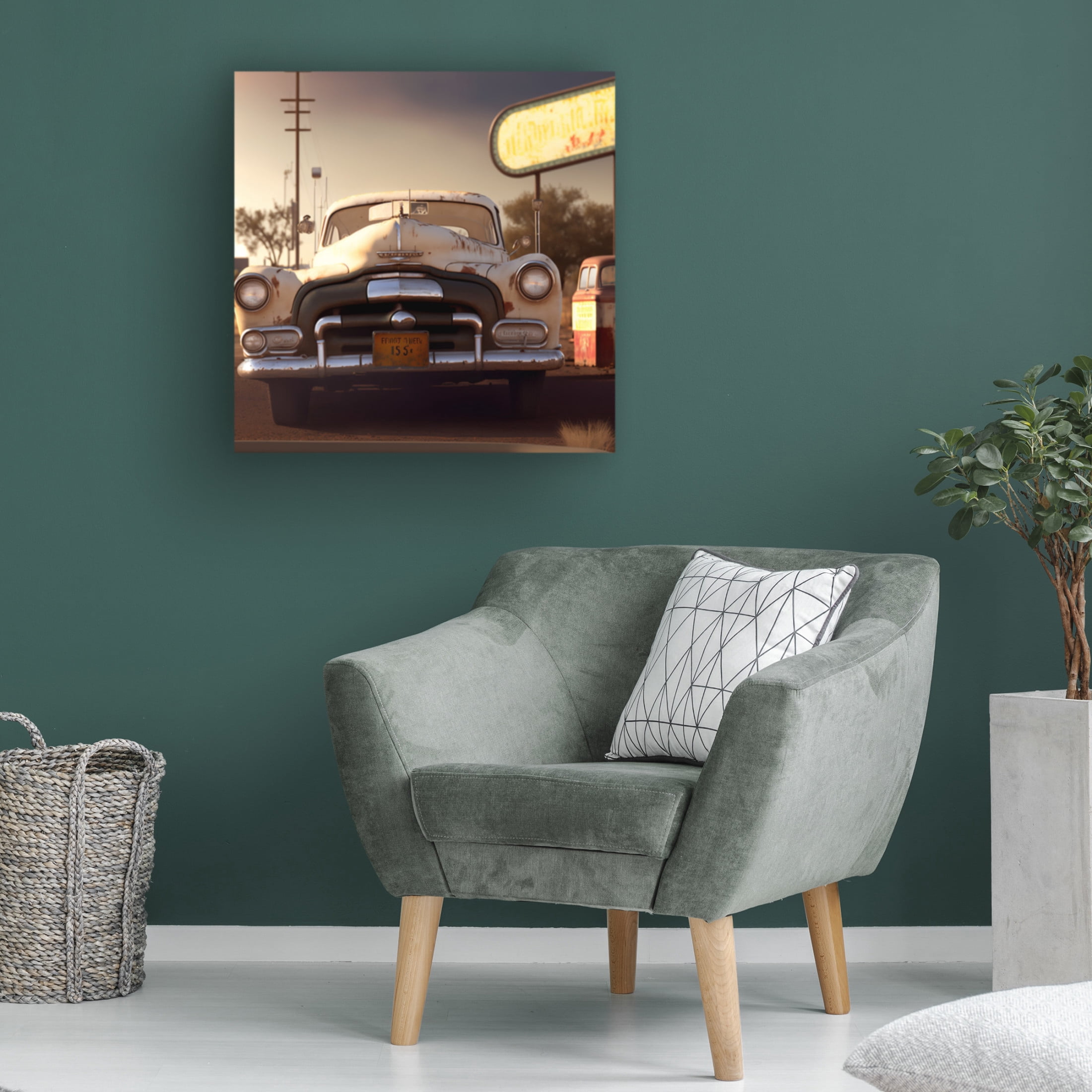 Canvas Wall Art - Ray Heere 'Route 66 4' Wall Art for Living Room, Bedroom, or Office Décor by Trademark Fine Art - 14 x 14 Inches