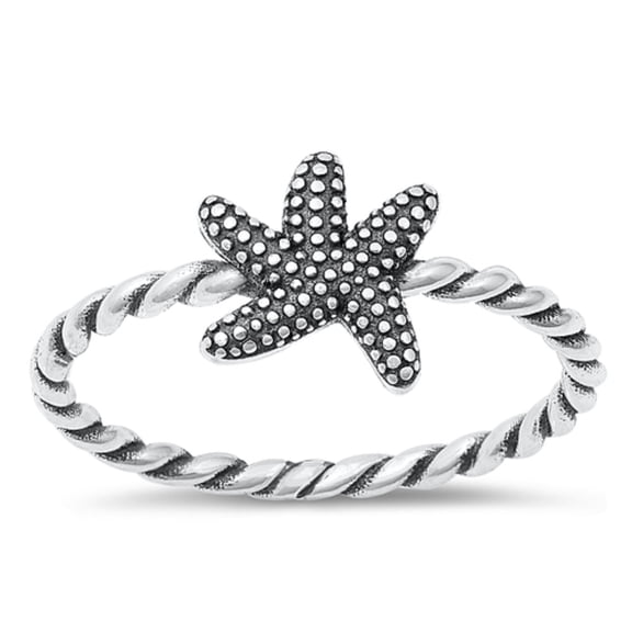 All in Stock Sterling Silver Beaded Star Fish Rope Ring Size 4