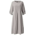 thumbnail image 7 of JGTDBPO Fall Dresses For Women 2023 Cotton Linen Shirt Dress Plus Size Casual Loose Maxi Long Dresses Solid Color Long Sleeve Round Neck Simple Long Shirt Daily Vacation Dress, 7 of 7