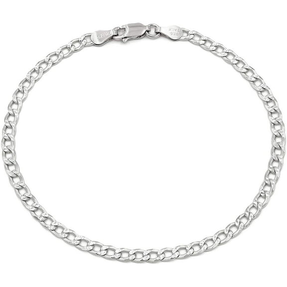 925 Italian Sterling Silver 8.5mm Solid Cuban Diamond Cut Bracelet, FREE Microfiber Cloth, ITProLux Pave Curb Link Chain, Giorgio Bergamo