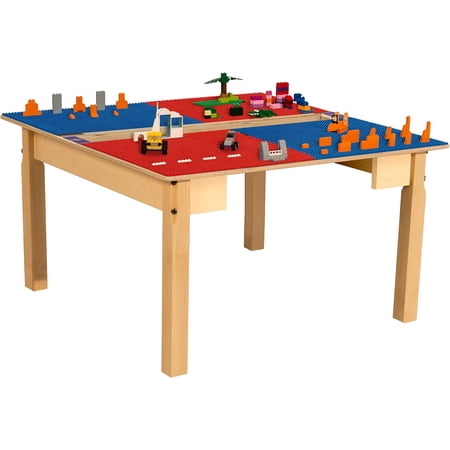 Time-2-Play 35 W Square Activity Table Birch Plywood Red N Blue Lego Compatible Blocks Play Table