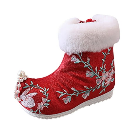 

fvwitlyh Gilrs Boots Fancy Kids Shoes Girls Ankle Pearl Boots Warm Cotton Boots Embroidered Boots National Style Girl Fall Boots Size 11 Boots for Girls