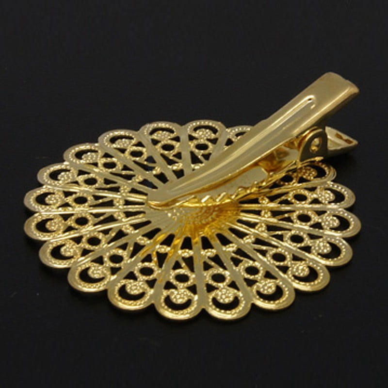 Iron Hair Clip with Brass Flower Tray Golden 38x39~45mm DIY
