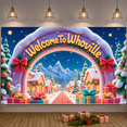thumbnail image 5 of Festive Theme Welcome To Whoville Banner Winter Snowy Christmas Display Gift Boxes Red Bows Whoville Backdrop for Christmas Party Home Decoration Photo Shoot, 5 of 9