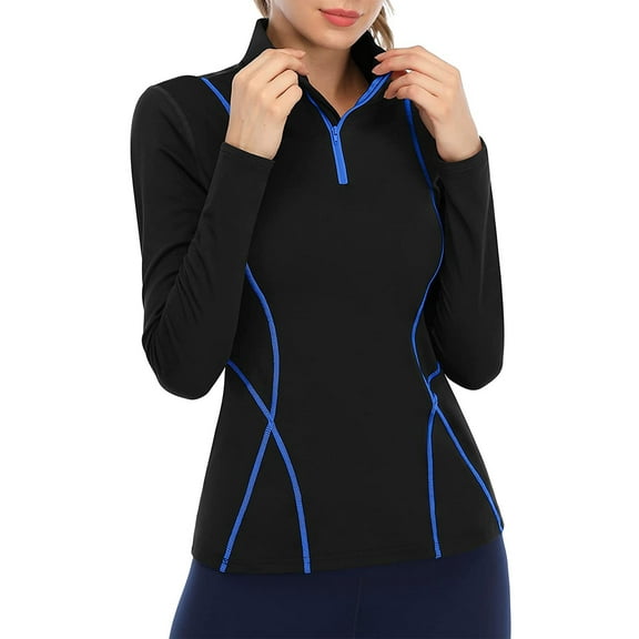 Women's Long Sleeve Thermal Workout Tops Zip Athletic Sweatshirt 1/4 Pullover Collar Sports Shirts