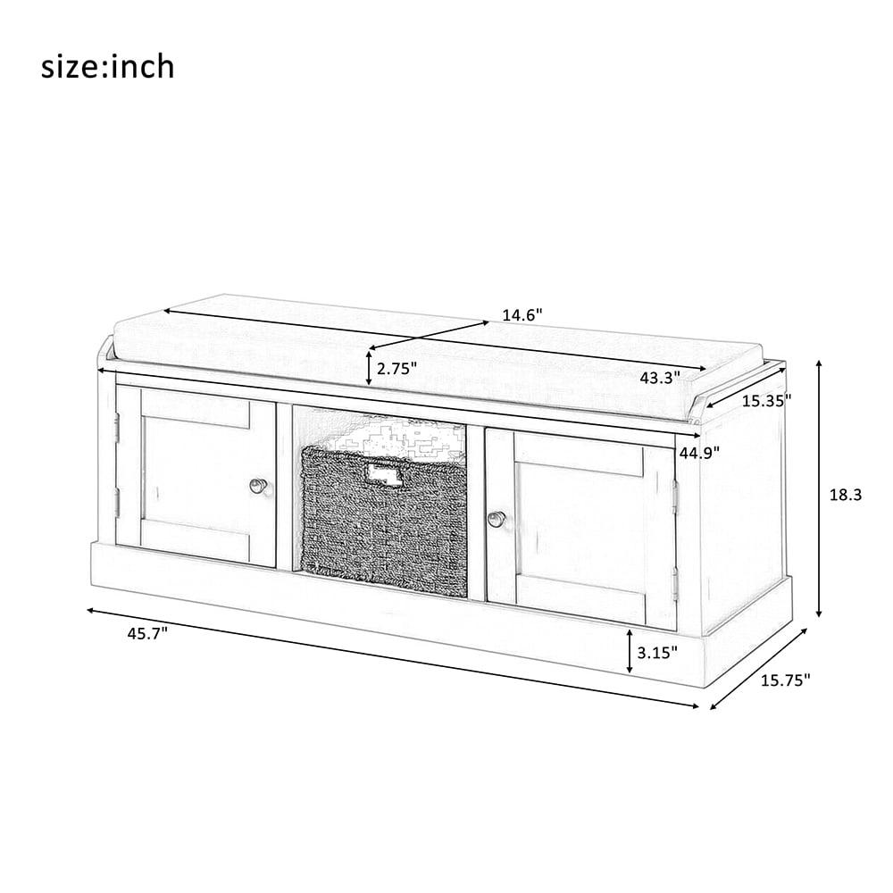 Lowestbest Wood Storage Bench with 2 Cabinets and 1 Basket for Entryway