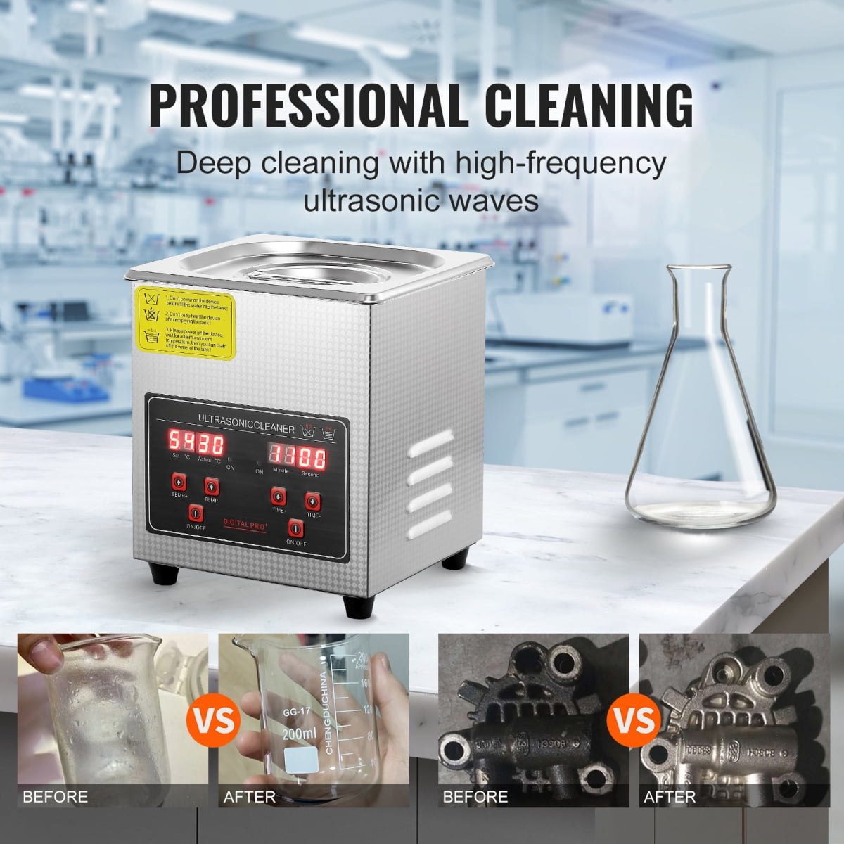 2L Ultrasonic Cleaner with Digital Timer Heater Stainless Steel Jewelry Glasses Cleaning Machine