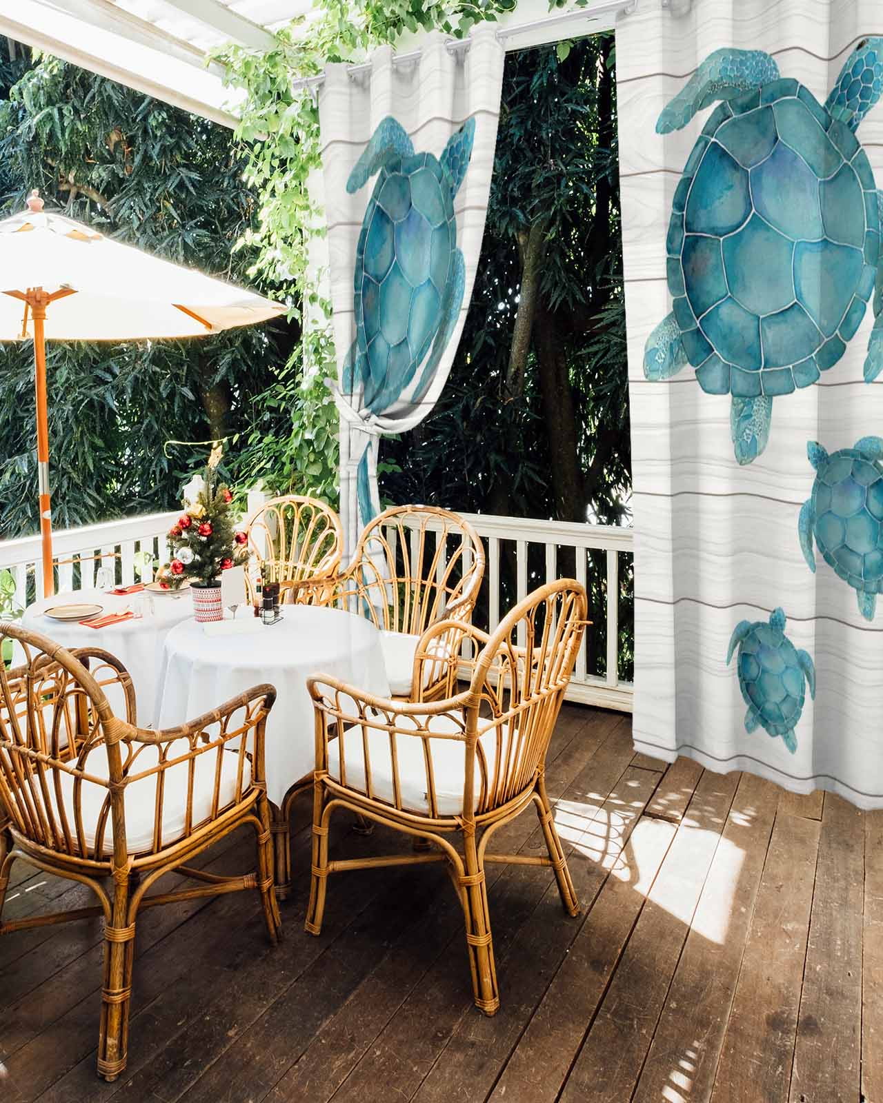 Teal Turtle Coastal Outdoor Curtains for Patio, Vintage Nautical Ocean Sea Privacy Drapes Grommet Waterproof Outside Curtains for Porch/Cabana/Balcony 54"x 108", 1 Panel