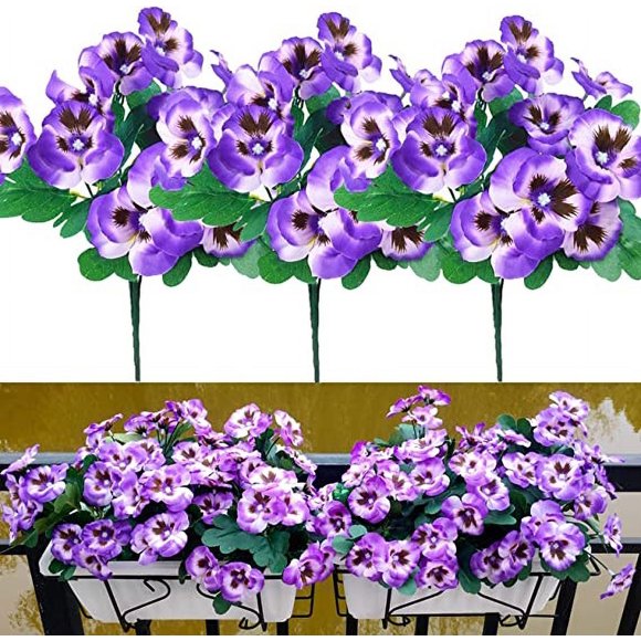 RuWeoMaa Artificial Flowers for Outdoors Decoration, Fake Pansy Flowers UV Resistant Silk Faux Pansies Spring Plants for Outside Planter Window Box Front Door Yard Home Decor