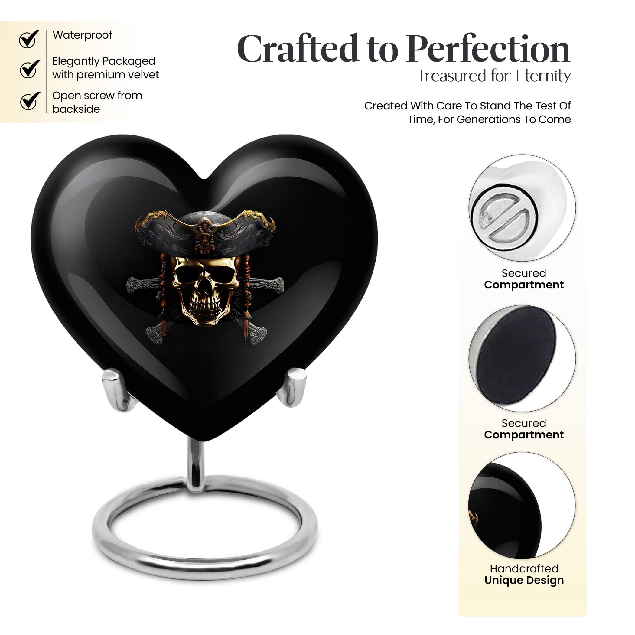 Minimalistic 3d Render Pirate Skull Small Urn, Keepsake Urns For Human Ashes, Funeral Urns For Adult Ashes Men, Heart Shaped Urn For Ashes For Women, Mini Urn For Ashes Adult Male 3" ,1pc
