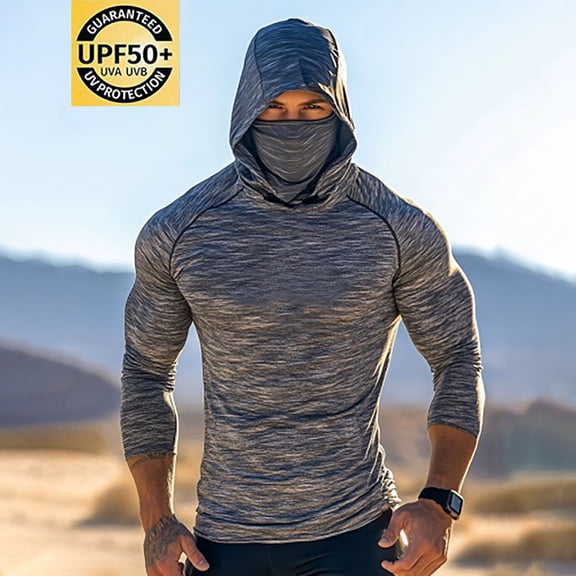 LONKITO Mens UPF 50 Sunscreen Hoodie UV Sun Protection Long Sleeve Shirts with A Mask Independent Day Clothes for Outdoor Hiking Size 3XL
