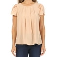 thumbnail image 5 of Women's Casual Solid Pleated Front Petal Cap Sleeve Round Neck Blouse, 5 of 6