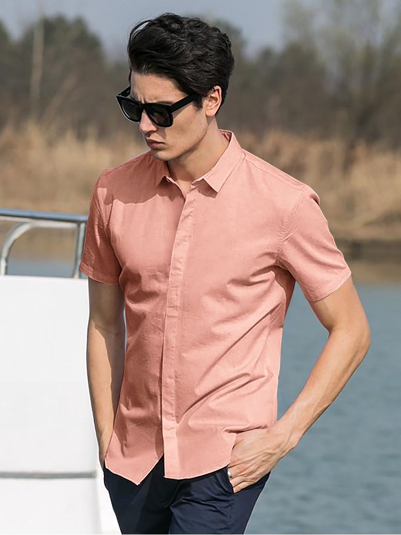 mens slim fit short sleeve dress shirts Ma Croix Men's Basic Urban Slim Fit Short Sleeve Dress Shirts, Size: Medium, Pink