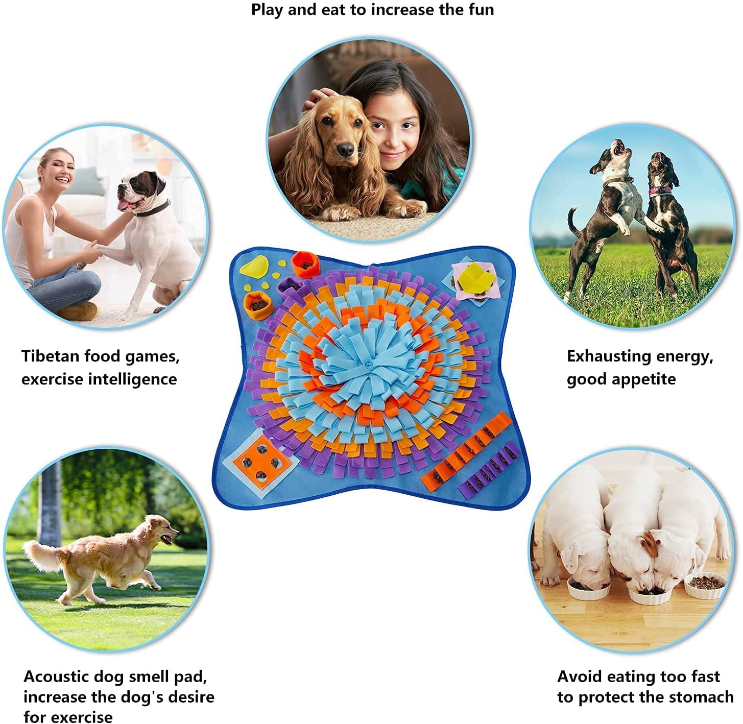 28.3" Pet Snuffle Foraging Mat, Dog Mental Puzzle Interactive Stimulation Toys for Smell Training and Slow Eating, Stress Relief for Feeding, Blue