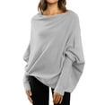 thumbnail image 2 of Gray Womens Sweatshirt Fall Sweaters for Women Asymmetric Draped Jumper Long Batwing Sleeve Off The Shoulder Sweater Slouchy Knit Pullover Fall Clothes for Women, 2 of 6