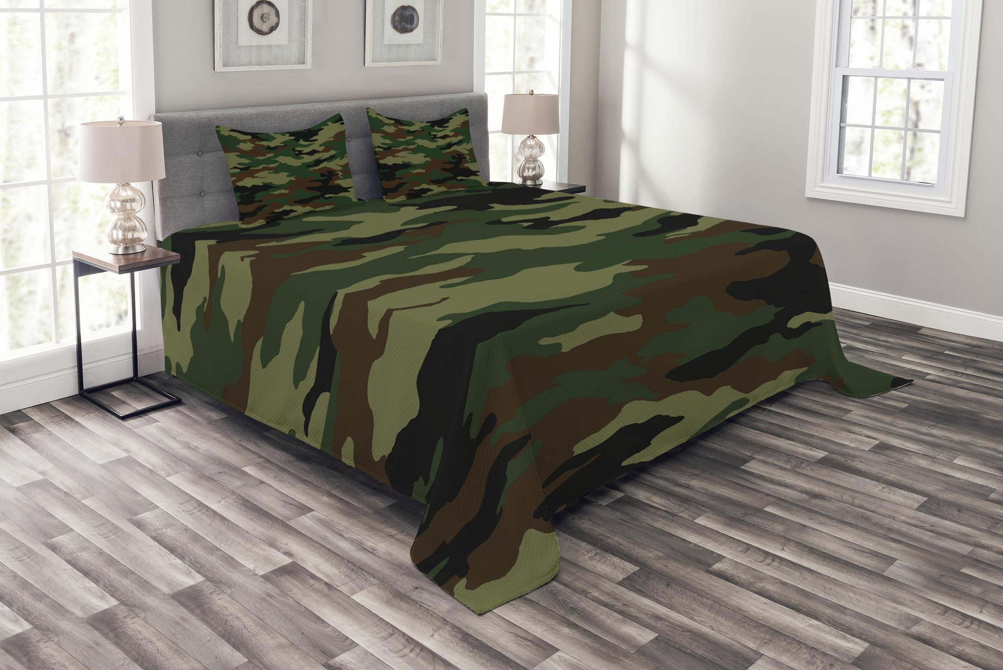 Camo Bedspread Set King Size, Fashionable Graphic Uniform Inspired
