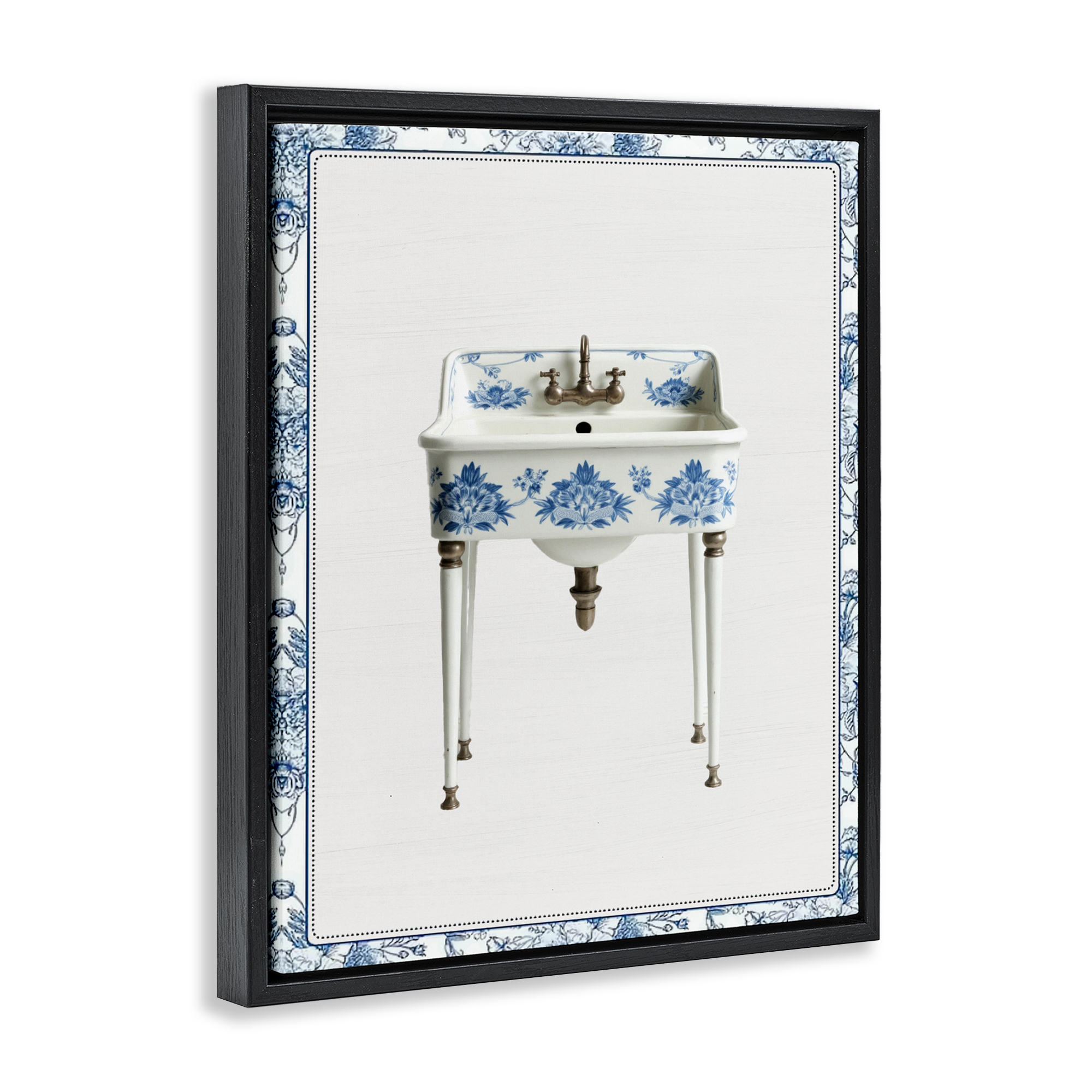 Vintage Chinoiserie Sink Black Framed Floater Canvas Wall Art, design by Lettered and Lined