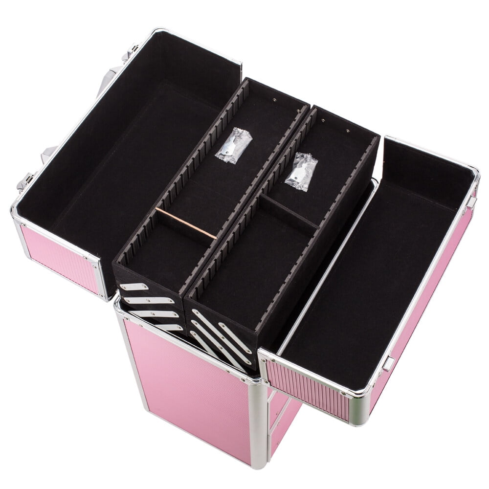 4 Tier Lockable Cosmetic Makeup Train Case with Extendable Trays, Pink