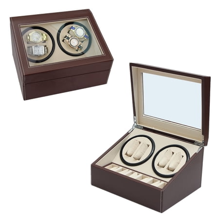 10 Grid PU Leather Automatic Watch Winder Rotator Display Box Rotating Storage Silent Watch Winder Rotation Storage Case Dust-proof Display Box Watch Gifts Case 11.8 x 9.3 x 4.7''