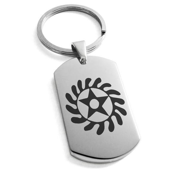 Stainless Steel Aztec Transformation Rune Engraved Dog Tag Keychain Keyring