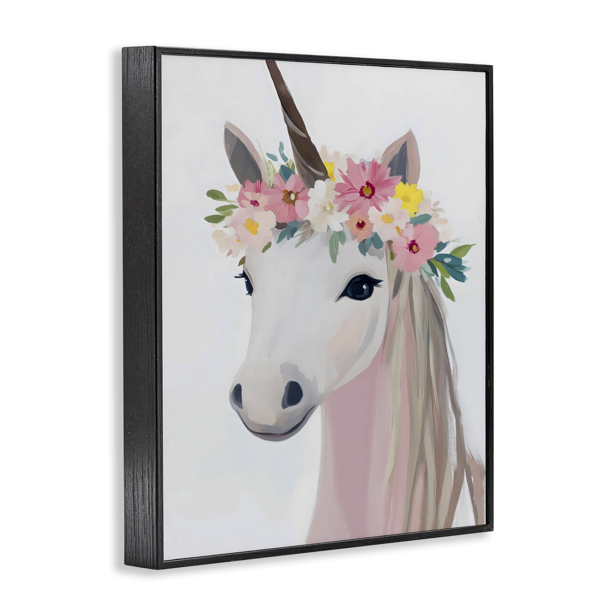 Stupell Industries Flower Crown Unicorn Black Framed Giclee Art, design by The Prints Vibe