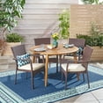 thumbnail image 2 of GDF Studio Venti Outdoor Acacia Wood and Wicker 5 Piece Dining Set with Cushion, Teak, Brown, and Cream, 2 of 13