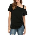 thumbnail image 4 of LELINTA Women's Casual Cold Shoulder T-Shirt Summer Short Sleeve Tunic Tops Front Knot Side Twist Blouses, Black/ Dark Grey/ Wine Red, S-2XL, 4 of 5