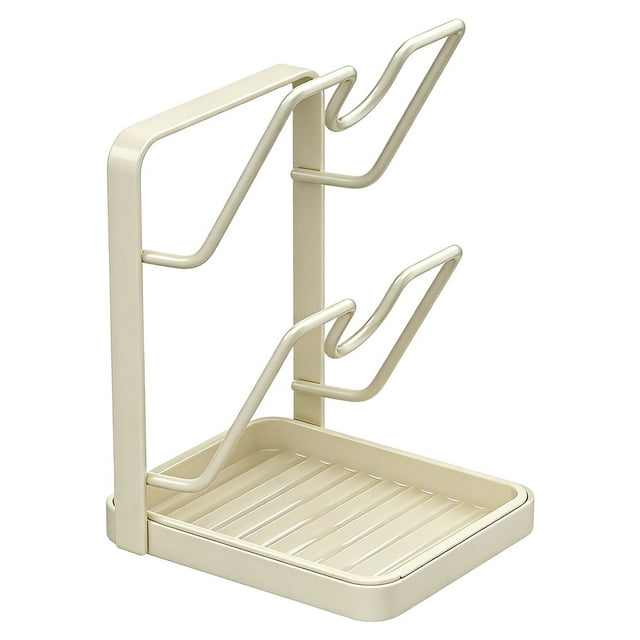 1Pc Pot Lid Organizer Rack - 1/2 Tier Pot Lids Holder with Removable Drip Tray for Countertop,Pot and Pan Covers Holder Rack,Ladle Holder,Easy Storage,Cooking Utensil Holder Organizer(D)