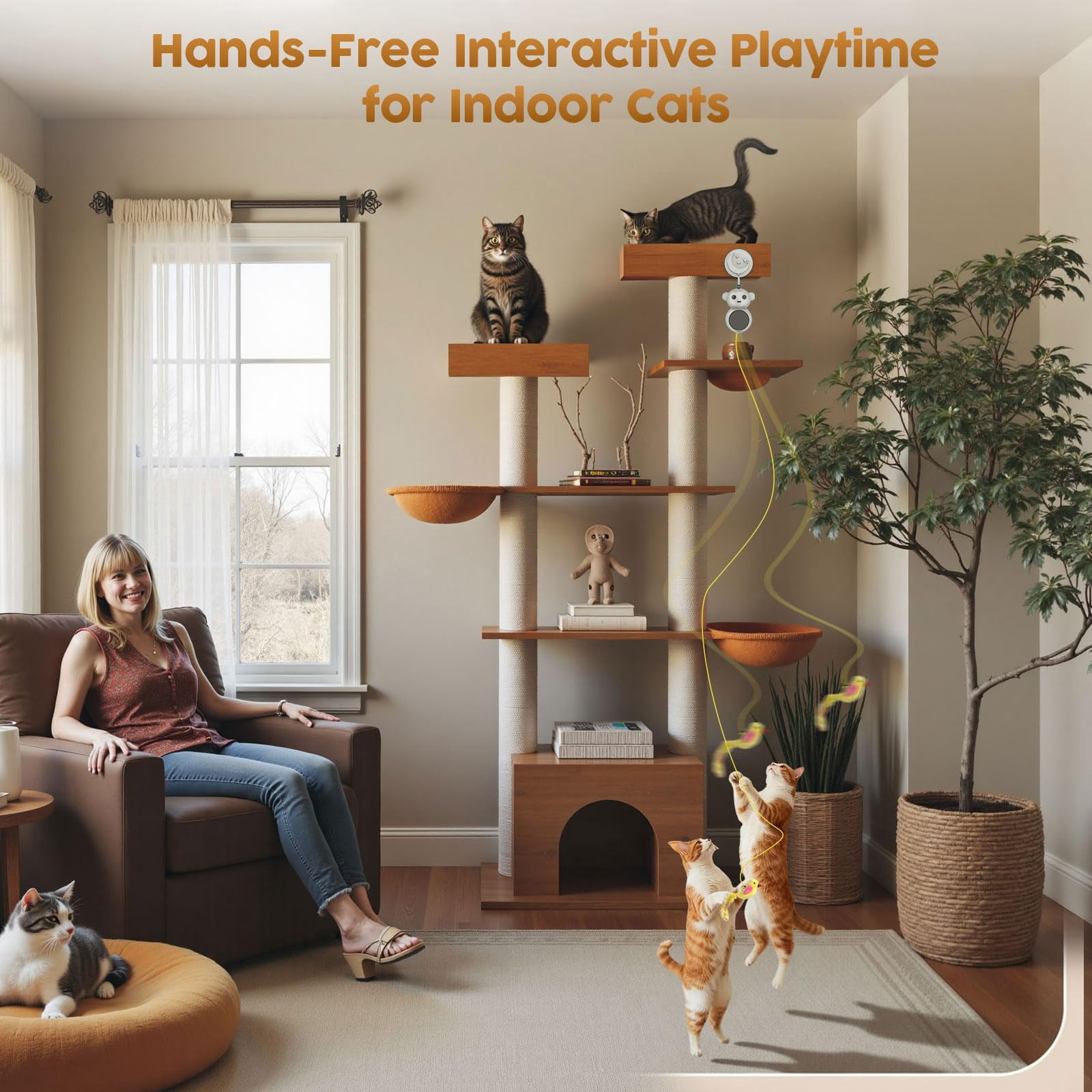 Interactive Cat Toys For Indoor Cats: 2 In 1 Pointer With Automatic Flying Bird & Mouse Wand  Smart Motion Mode Adjustable Speed Usb Rechargeable Safe Bored Kittens And Adult Cats