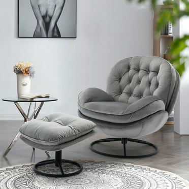 Velvet Swivel Accent Chair with Ottoman Set, Modern Lounge Chair with ...