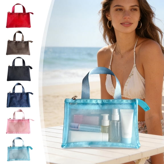 Dmlowu Mesh Travel Toiletry Bag for Women, Handheld 3-Compartment Beach Bag, Quick Dry Lightweight Sand Proof Storage Bags for Cosmetics Sunscreen Personal Item