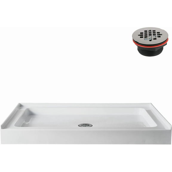 Streamline GB-622-492 48 in. x 34 in. Alcove Acrylic Shower Base in Glossy White With Center Drain, Drain Included