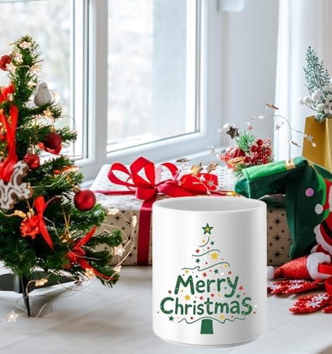 Christmas Utensil Holder Ceramic Cooking Utensil Holder for Kitchen Counter Green Xmas Tree Utensils Holder, Large Spatula Holder Glossy White Christmas Gift Kitchen Decor （6.5”H x 5.5”D）