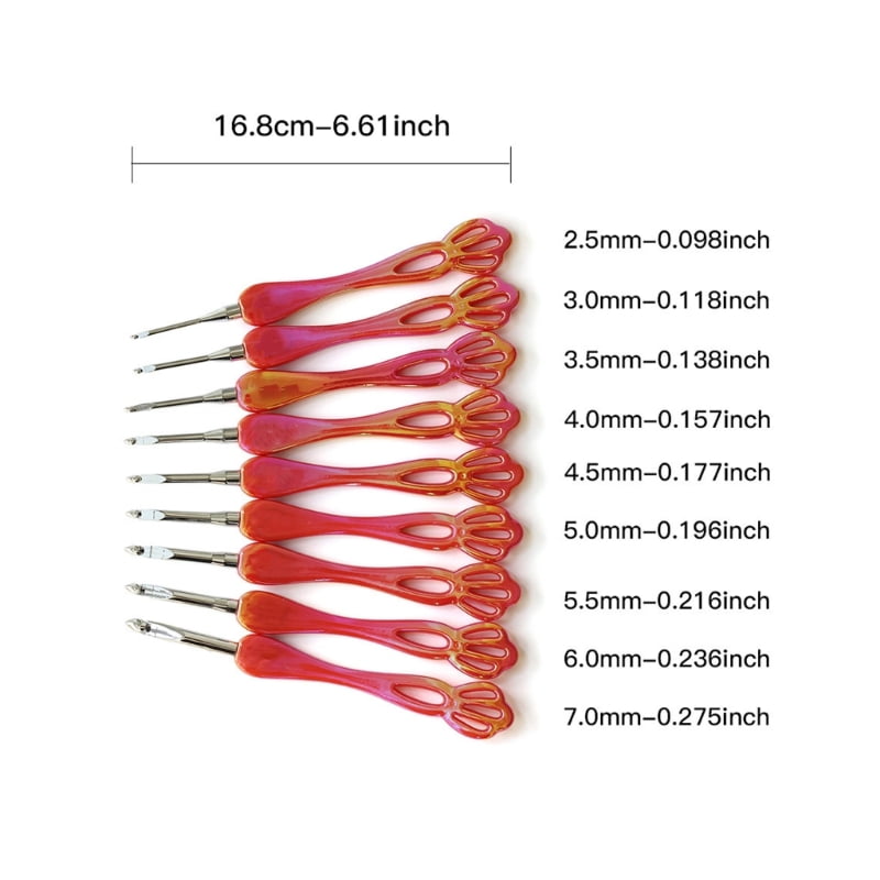 9Pcs Ergonomic Acrylic Grip Crochet Hook Aluminium Crochet Needle for Knitting