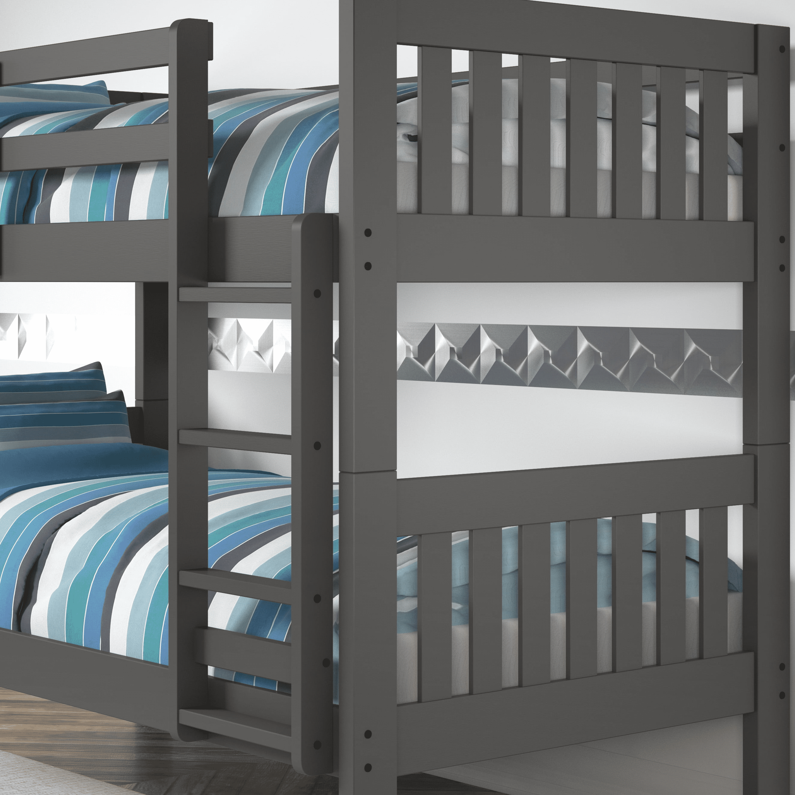 Donco Kids Twin over Twin Solid Wood Mission Bunk Bed in Dark Gray