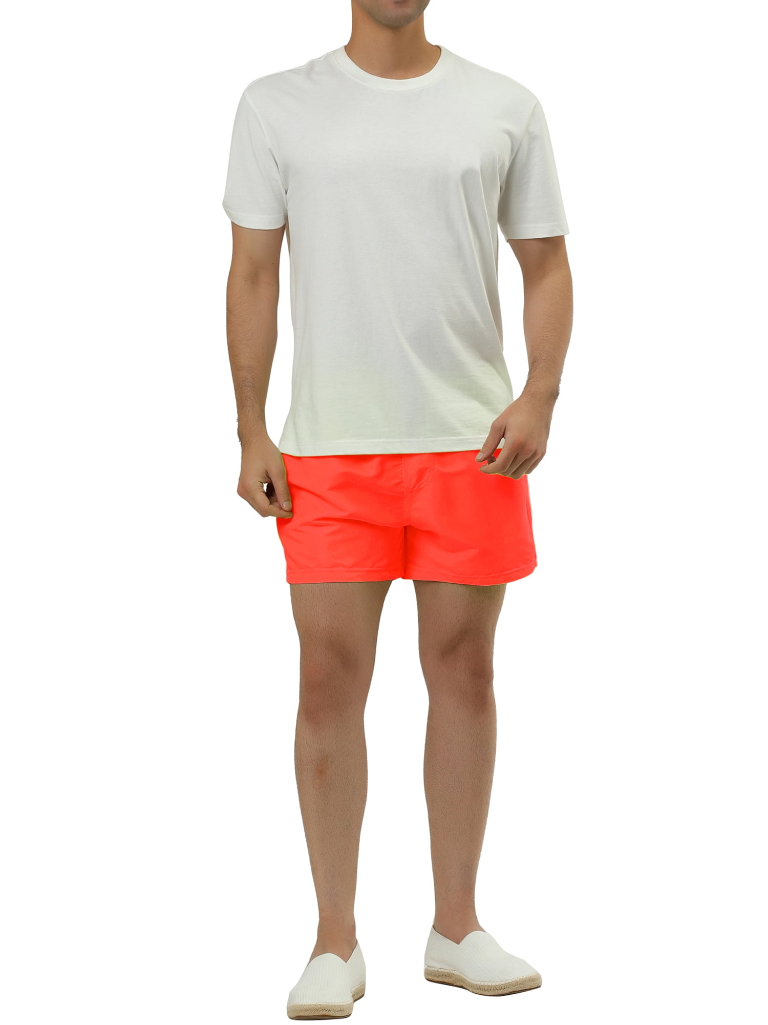 Unique Bargains Men's Summer Solid Color Mesh Lining Swimming Board Shorts 30 Orange