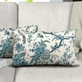 thumbnail image 2 of Chinoiserie Pillow Covers 12x20 Inch Set of 2 Teal Aqua Blue Floral Birds Decorative Throw Pillows Rustic Vintage Flowers Pillow Cases Cotton Rectangle Cushion Cover Decor for Couch Bed Sofa, 2 of 6